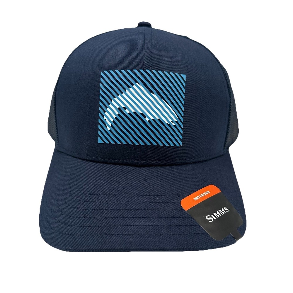 Simms HD‎ Logo Trucker Hat Navy Blue Snapback Adjustable Mesh Back Fishing NWT